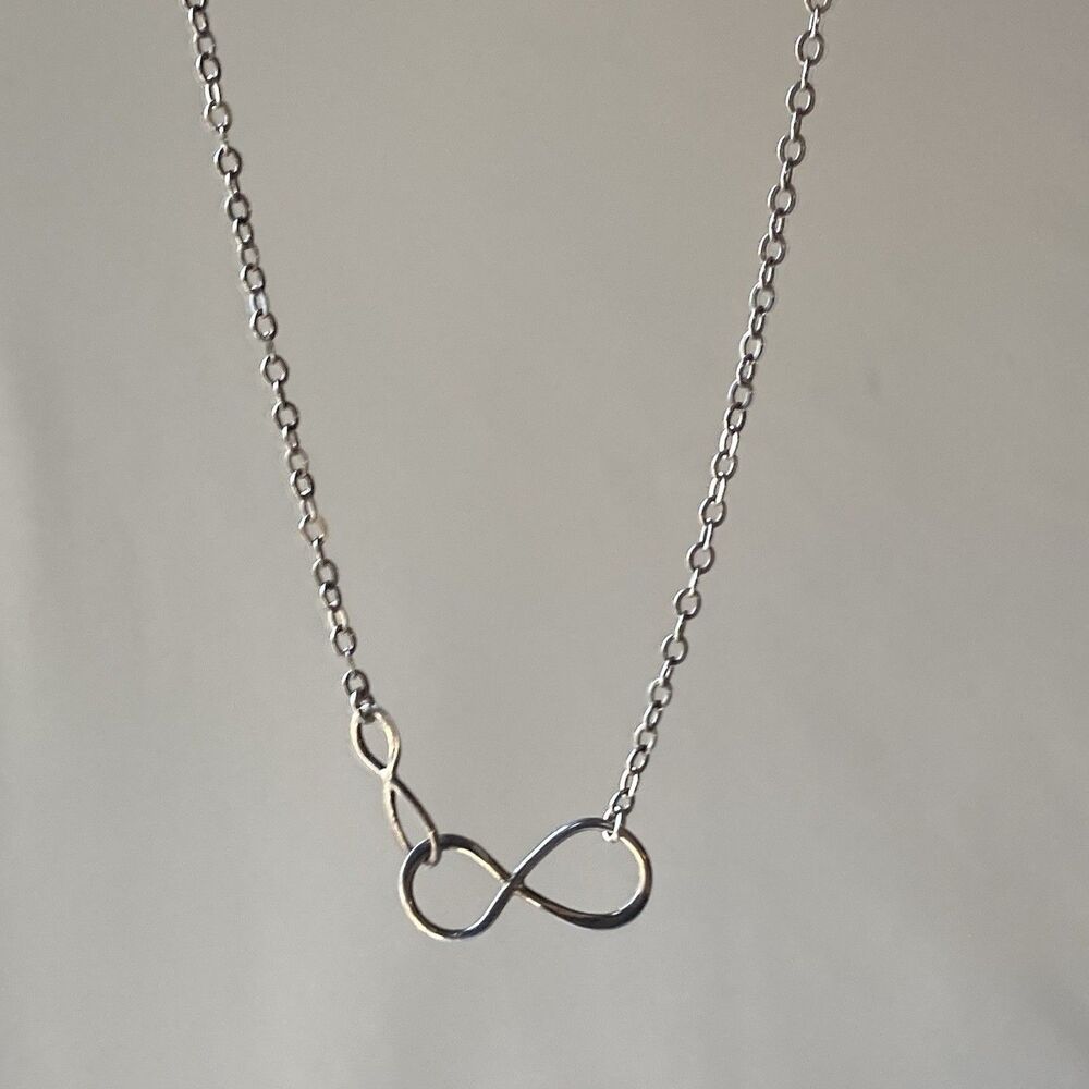 Sterling Silver 925 Double Infinity Pendant Necklace Dainty Minimalist LOVE FAM
